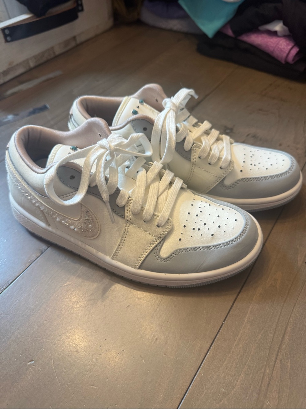 Women’s Nike Size 7 Air Jordan 1 Low 'Sail Soft Pearl Sequins